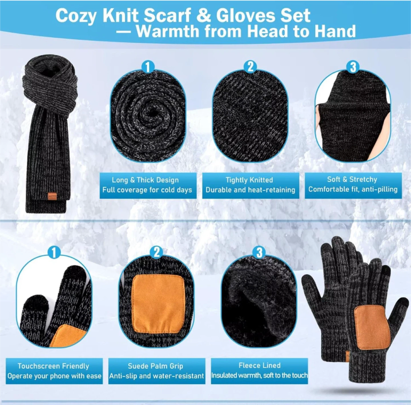 LED Beanie Hat Scarf & Gloves Set - photo 3