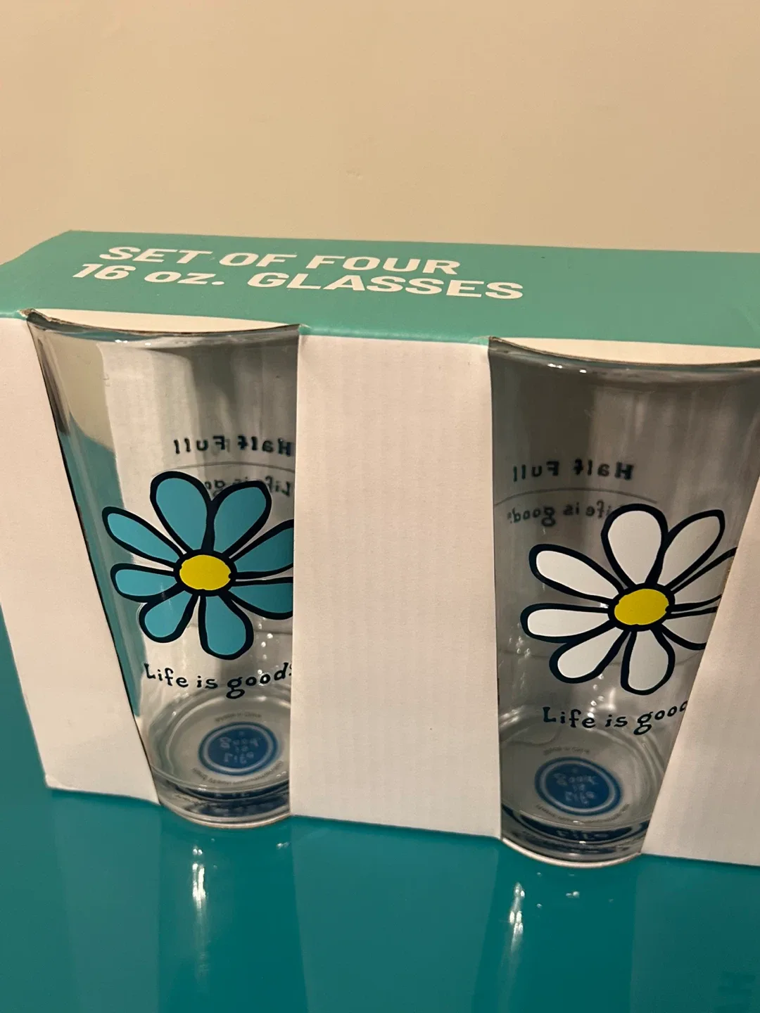 🌼 NEW “Half Full” Glass Set – 16oz (Set of 4) image indicator(2)