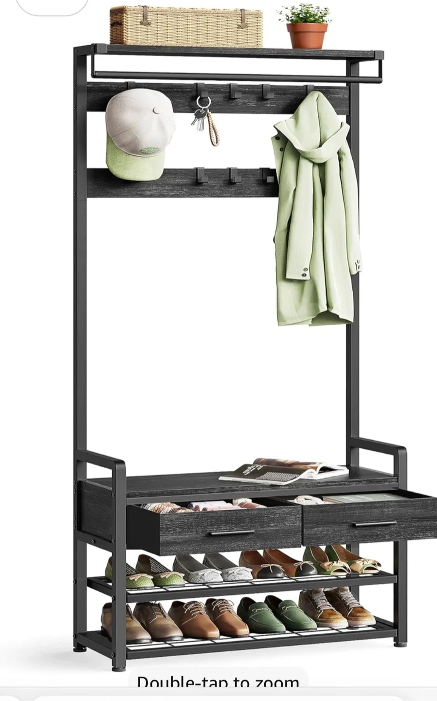 Entryway Hall Tree with Fabric Storage Bench, Grey image indicator(8)