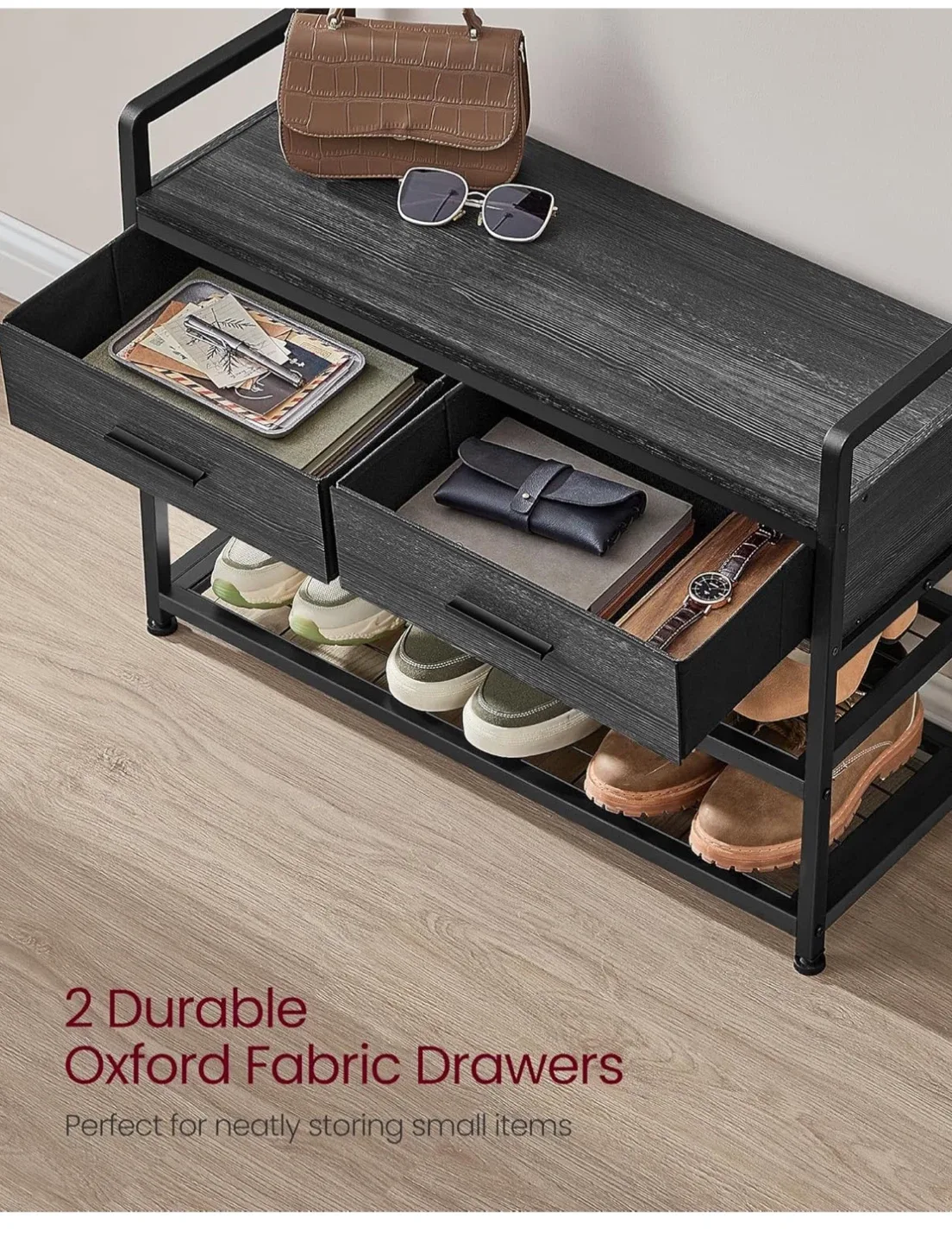 Entryway Hall Tree with Fabric Storage Bench, Grey image indicator(7)