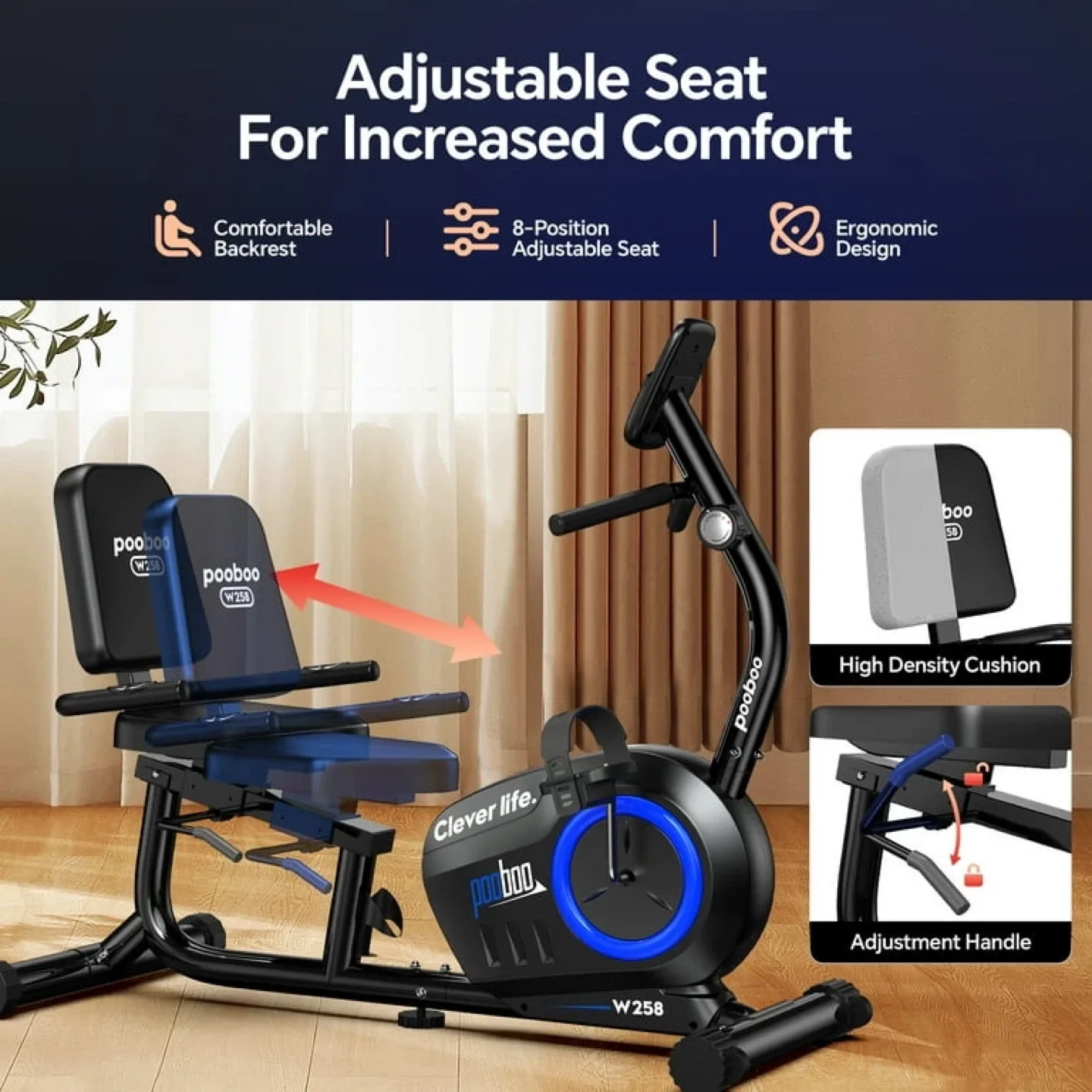 Pooboo Exercise Bike Stationary Bicycle Magnetic image indicator(4)