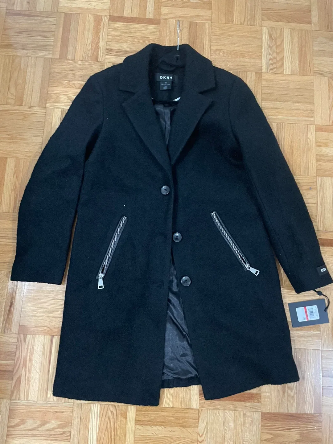 DKNY Black Wool Blend Coat - Size XS thumbnail