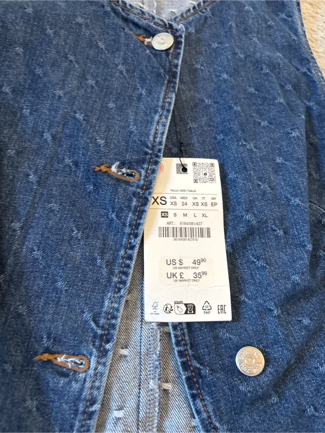 Zara Denim Vest XS - photo 3
