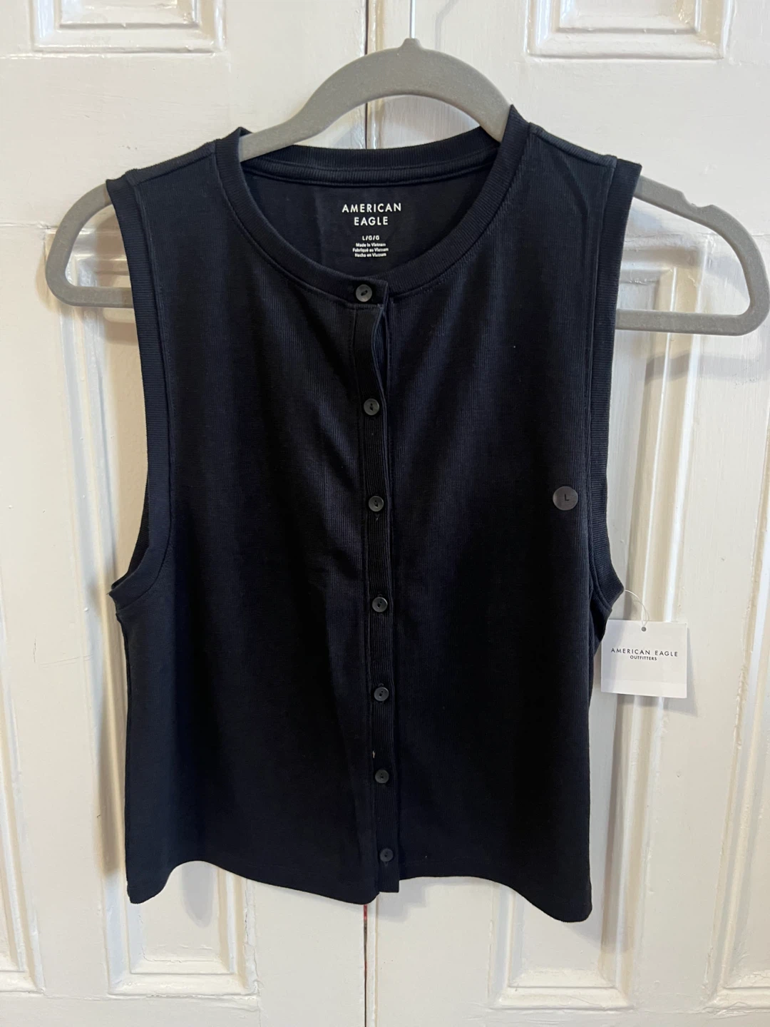 American Eagle Black Button Down Front Tank Top - Size L