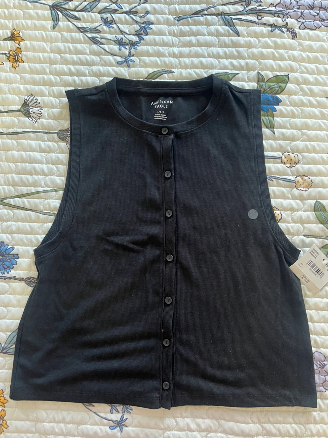 American Eagle Black Button Down Front Tank Top - Size L - photo 2