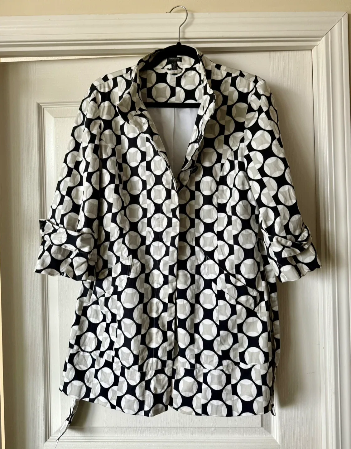 Madison Petite Black/White Patterned Coat, PM thumbnail