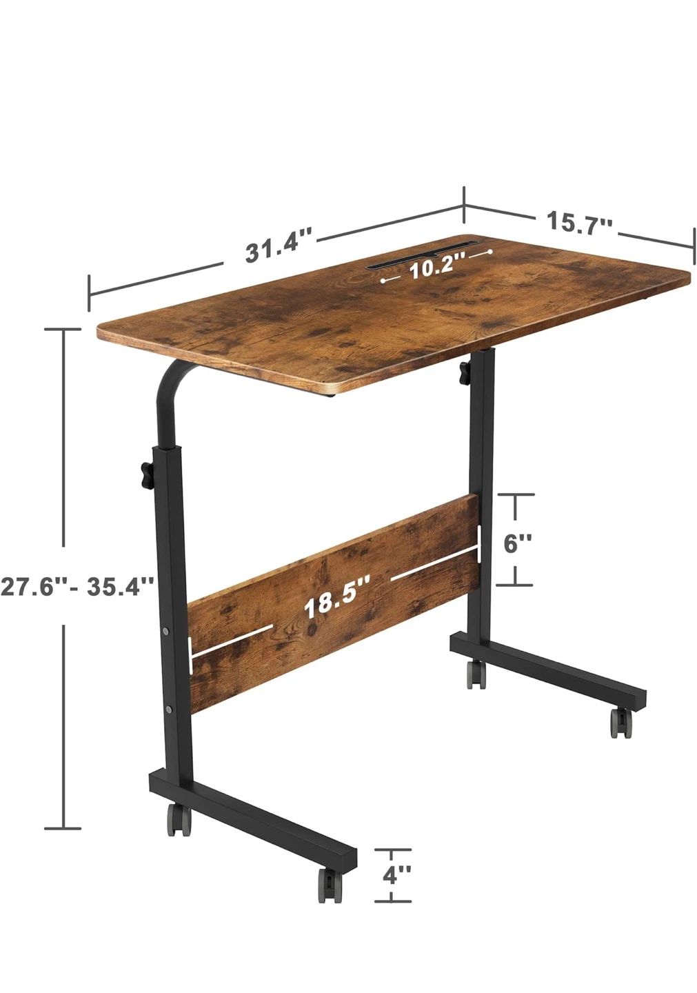 Adjustable Laptop Desk with Wheels - Rustic Brown - photo 3