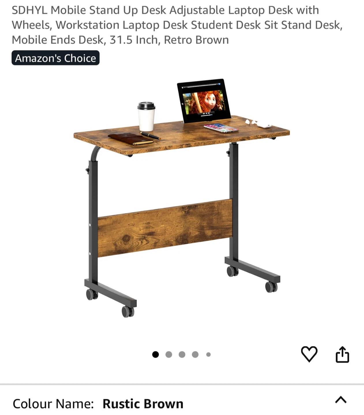 Adjustable Laptop Desk with Wheels - Rustic Brown