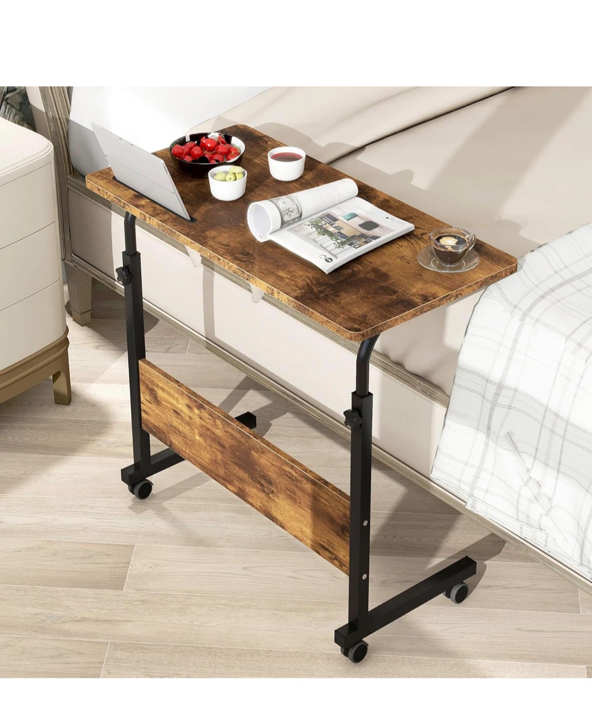 Adjustable Laptop Desk with Wheels - Rustic Brown - photo 2