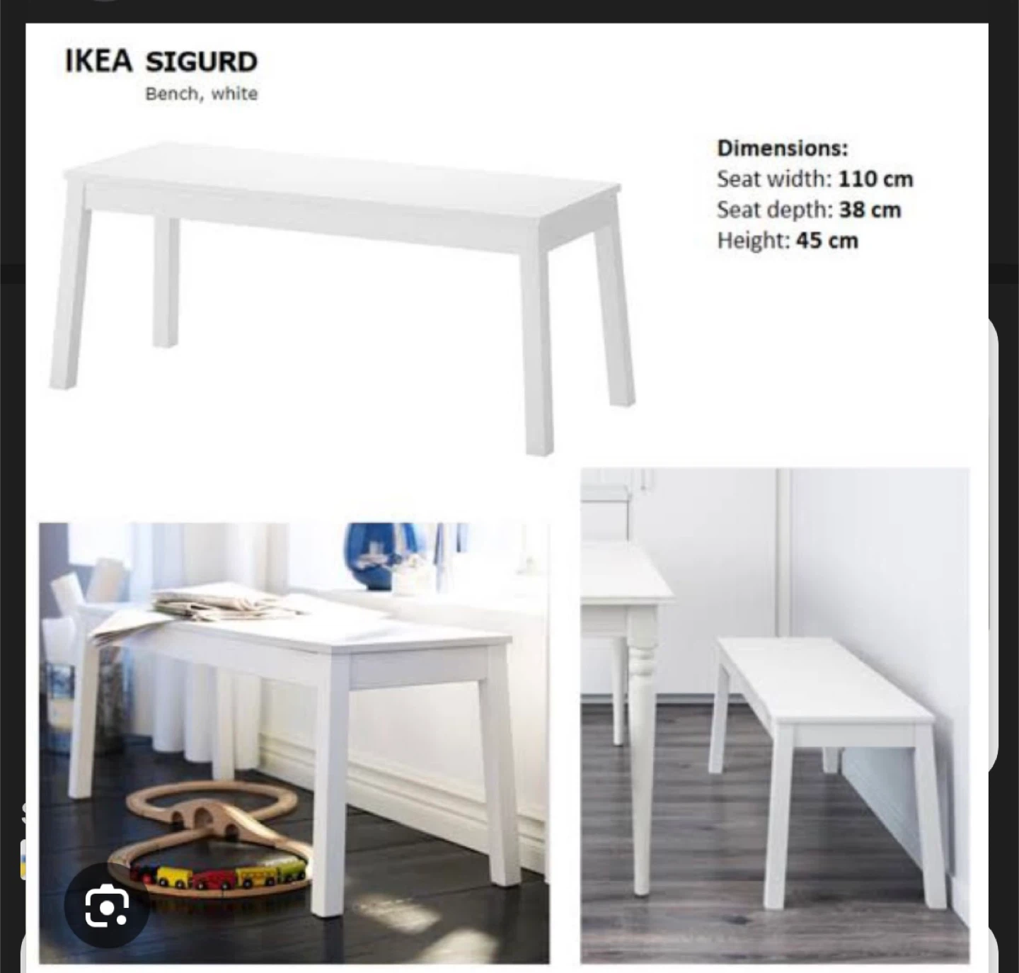 IKEA SIGURD Bench - White - photo 2