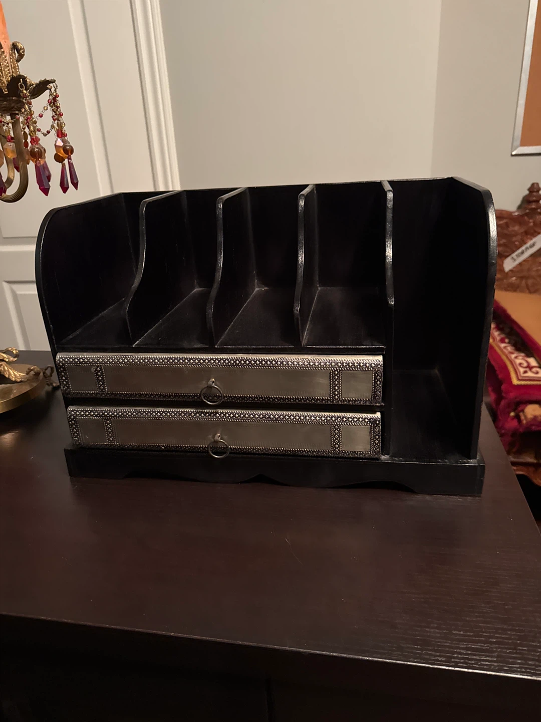 Black Wooden Desk Organizer with Drawers