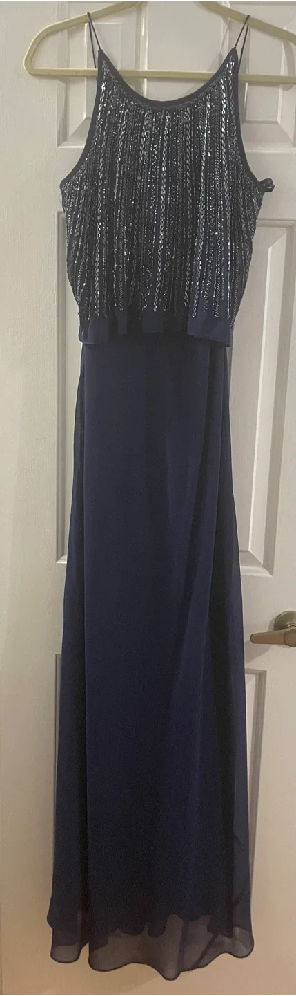 Aidan Mattox Navy Beaded Gown - Size 4 thumbnail