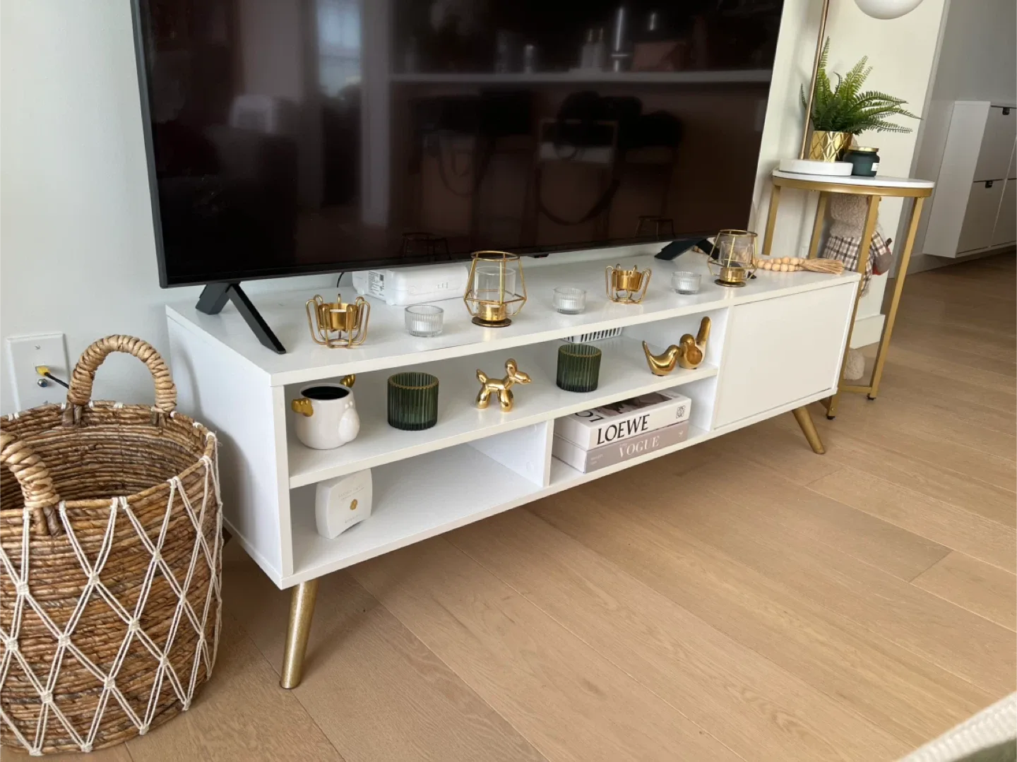 White TV Stand with Storage image indicator(9)