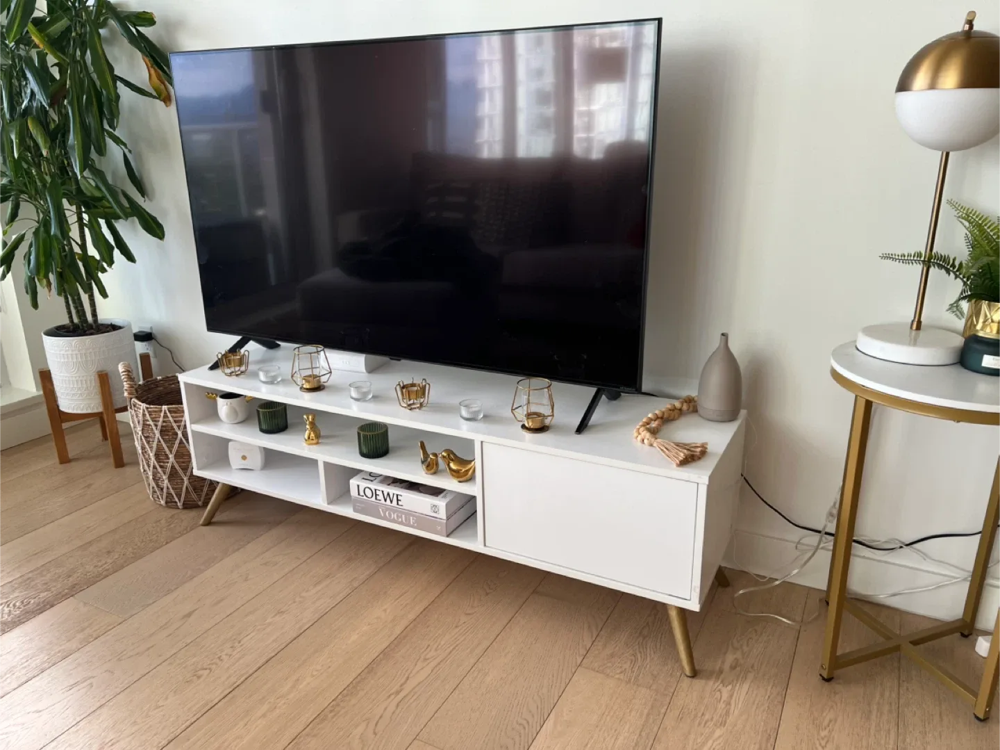 White TV Stand with Storage image indicator(10)