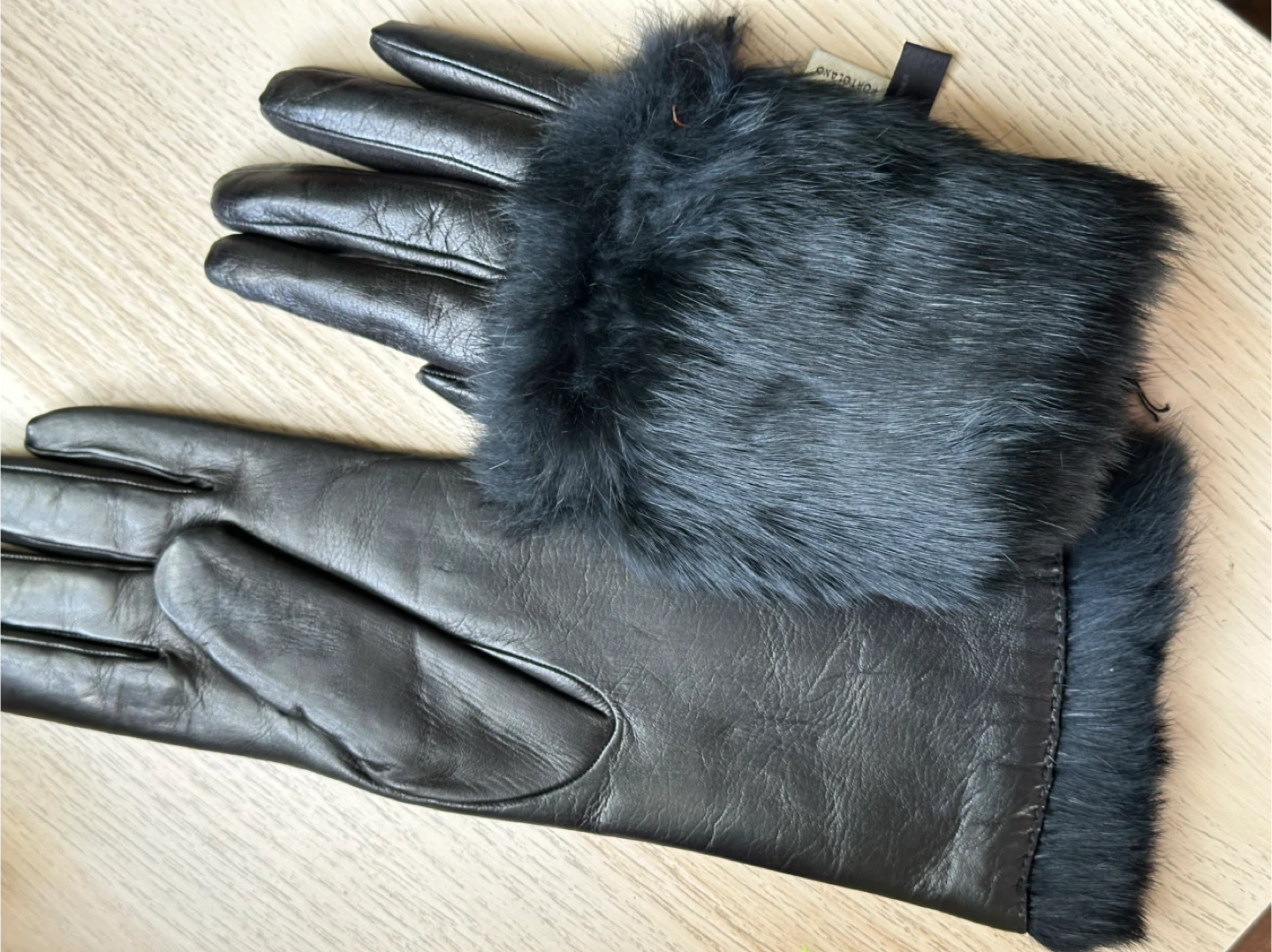 Black Leather Gloves with Rabbit Fur (xs) - new - photo 4