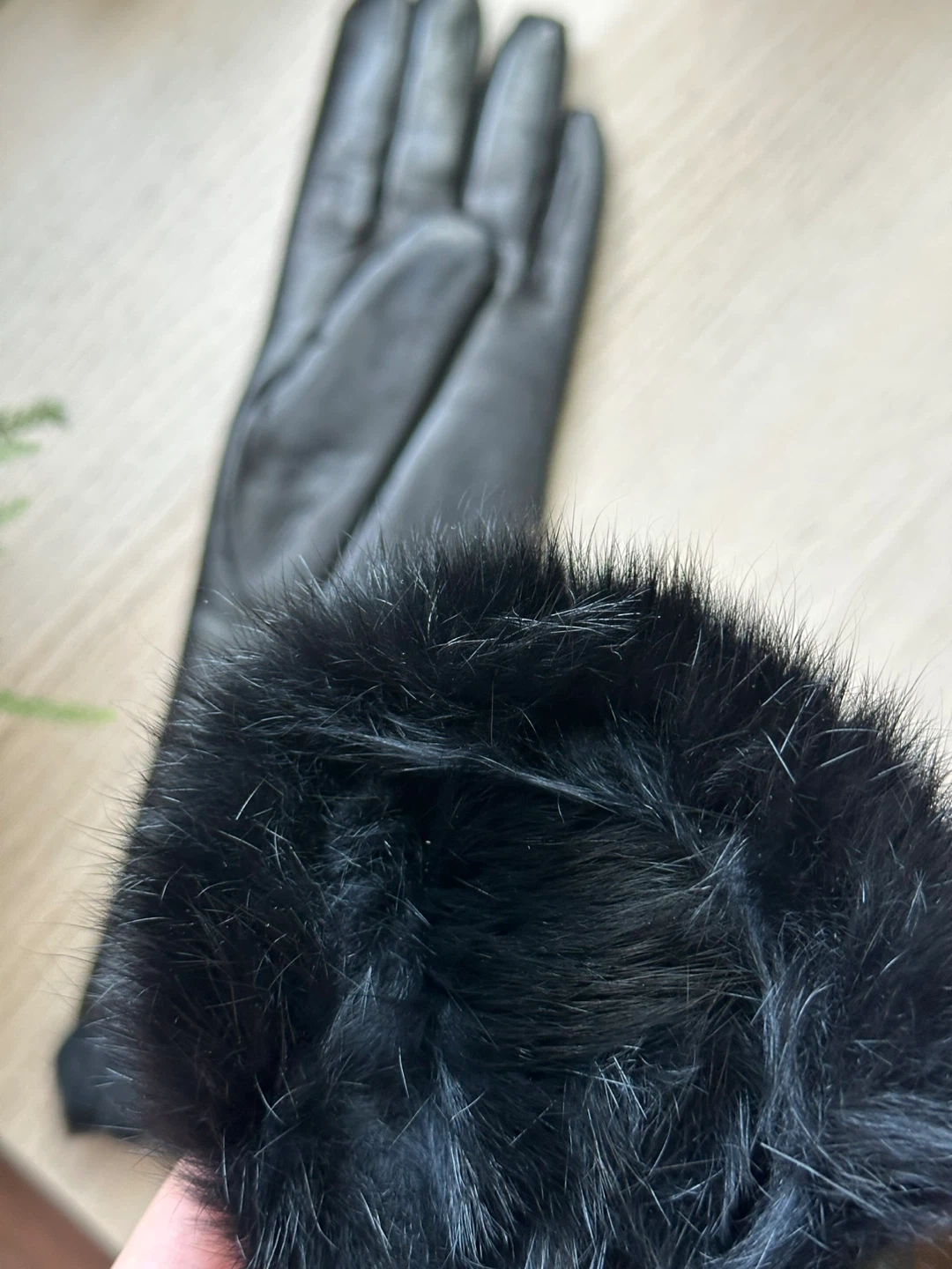 Black Leather Gloves with Rabbit Fur (xs) - new - photo 5