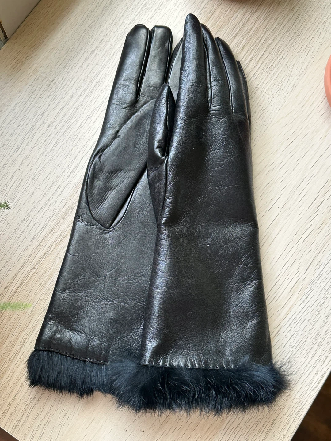 Black Leather Gloves with Rabbit Fur (xs) - new - photo 3