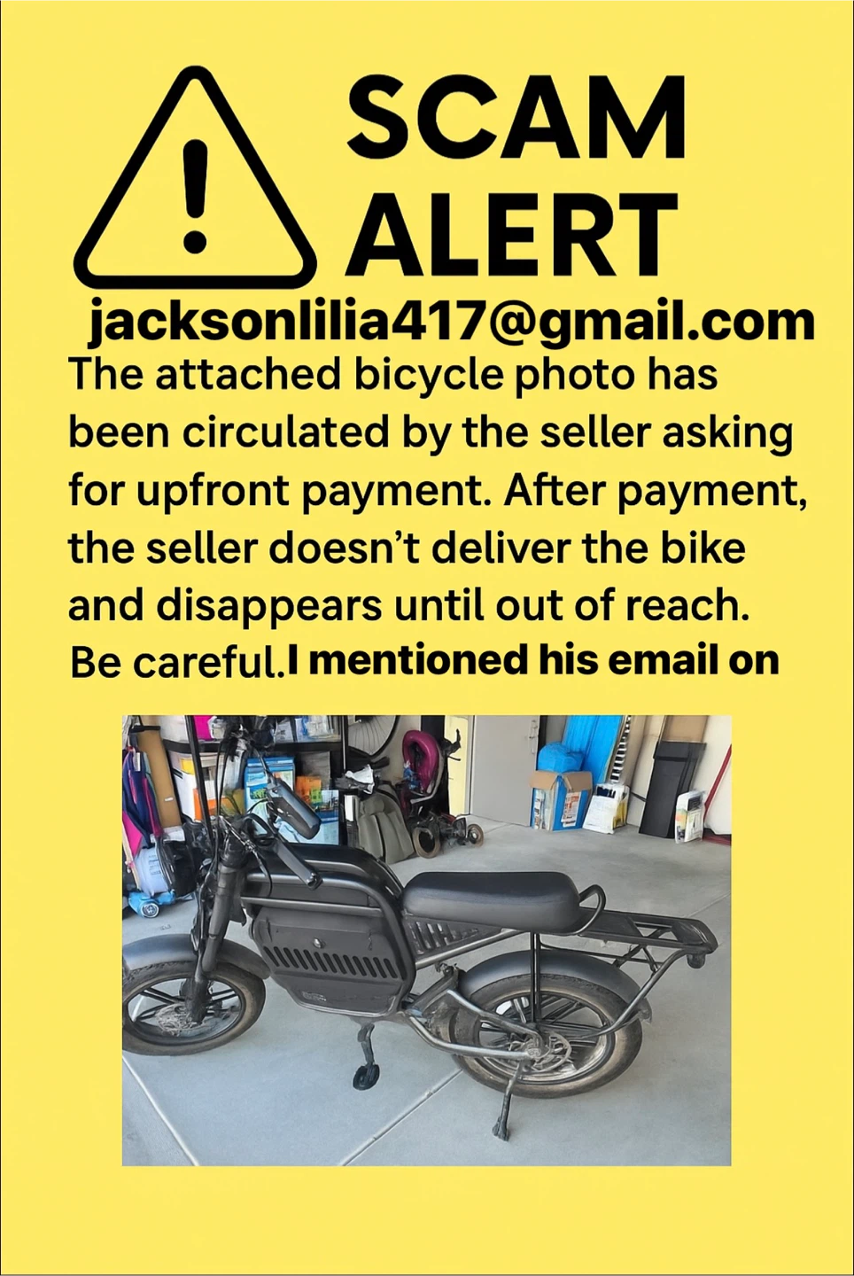 SCAM ALERT - Bicycle Photo