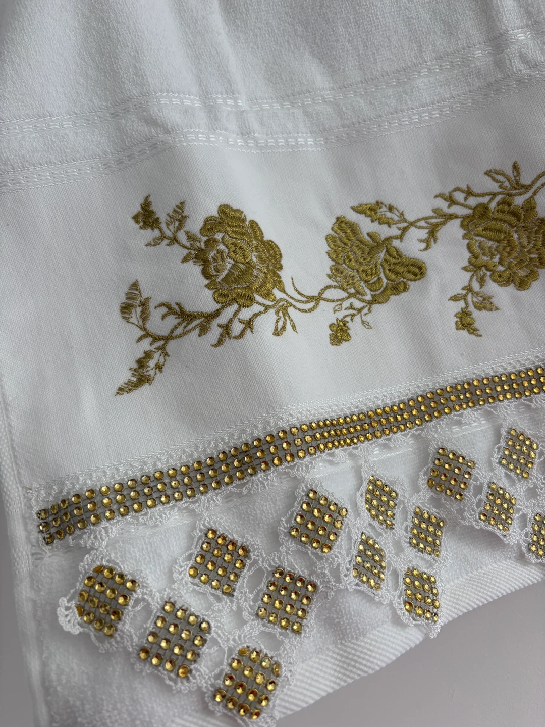 New White & Gold Embroidered Towel in Box!