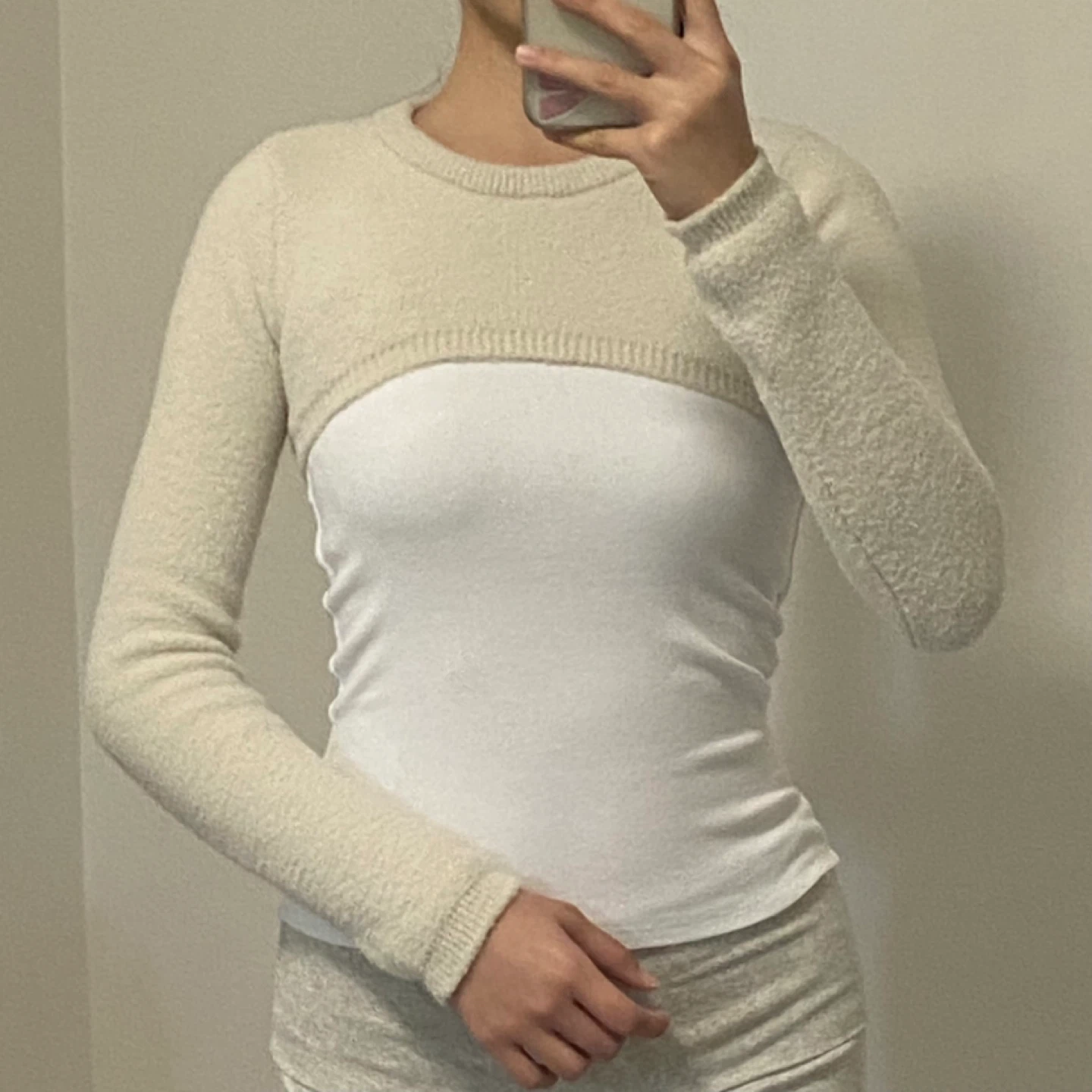 Zara Knit Cropped Bolero Shrug - Cream & Teal