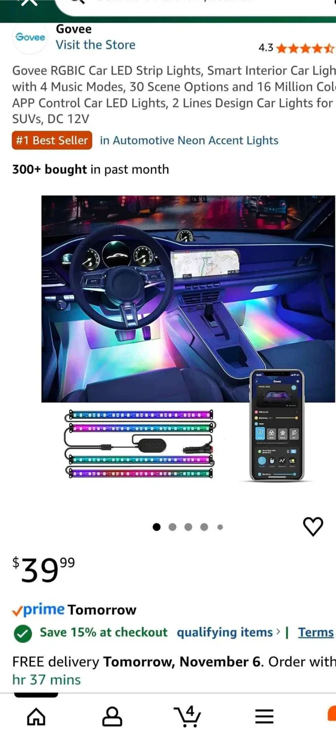 Govee RGBIC Car LED Strip Lights thumbnail