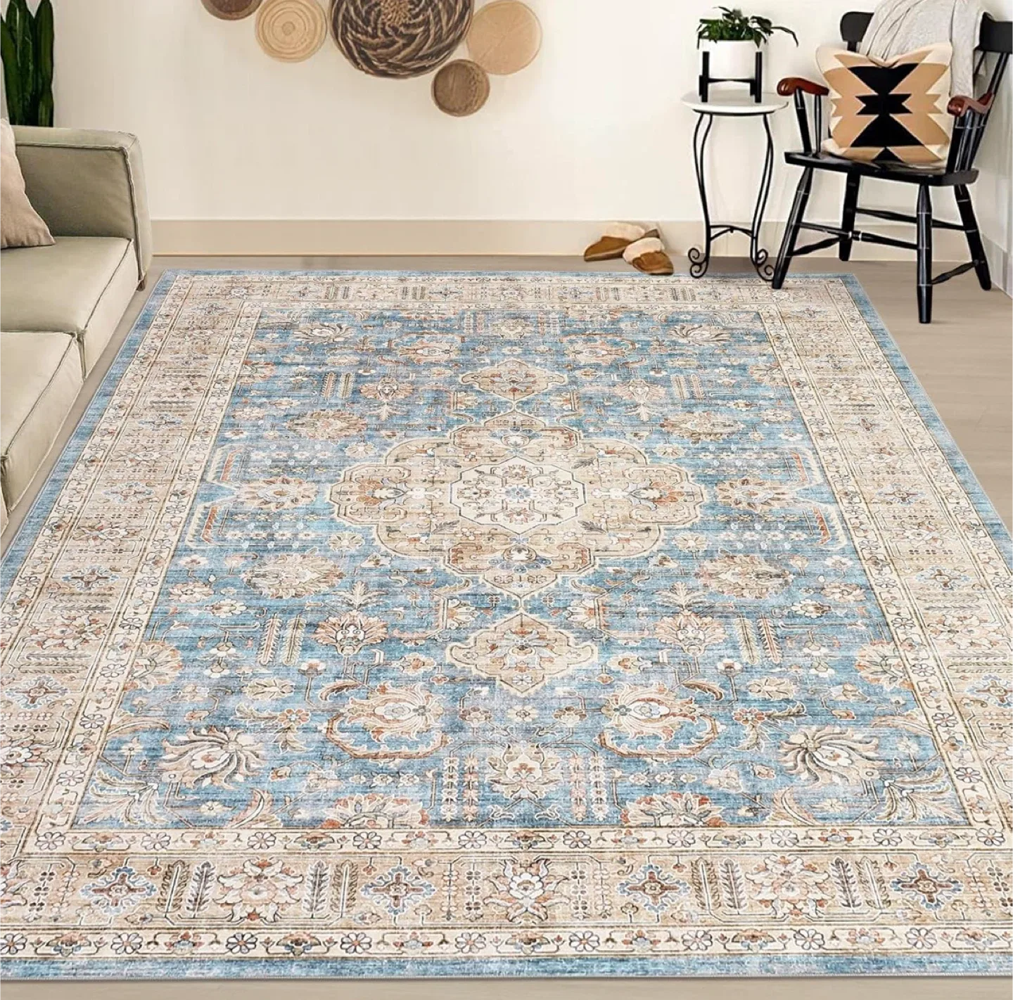 Light Blue Distressed Persian Style Area Rug