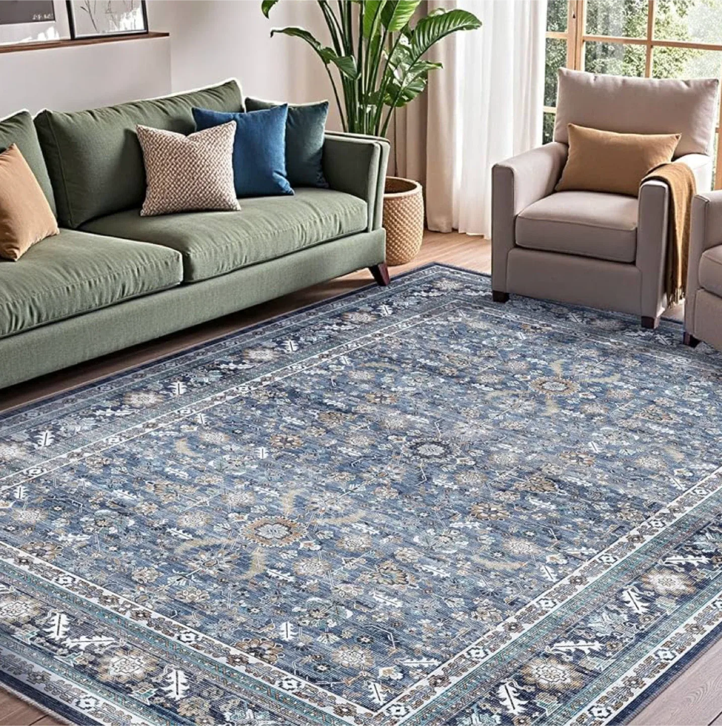 OPPDREAM Vintage Blue Area Rug 9x6 ft