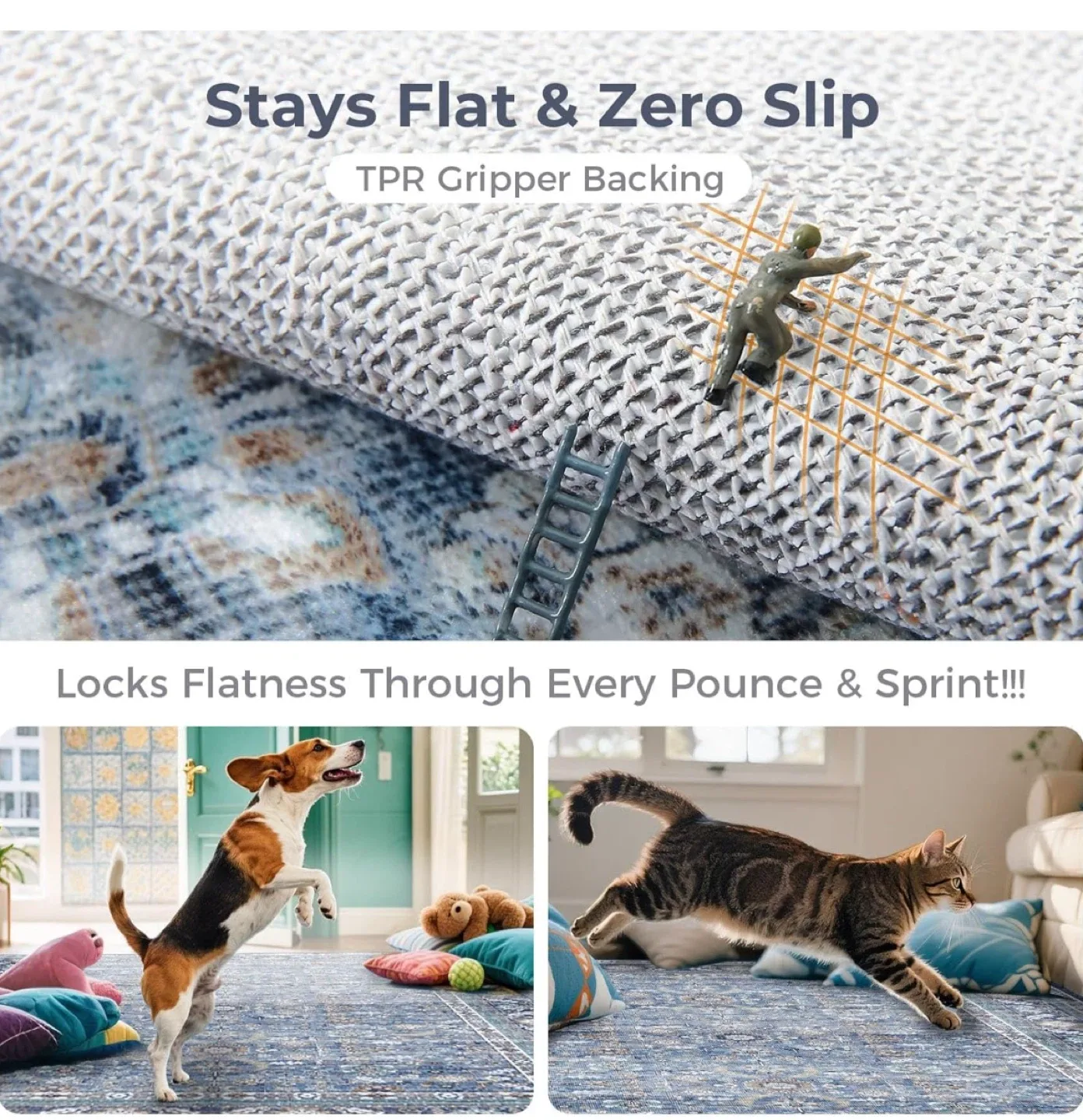 OPPDREAM Vintage Blue Area Rug 9x6 ft image indicator(5)