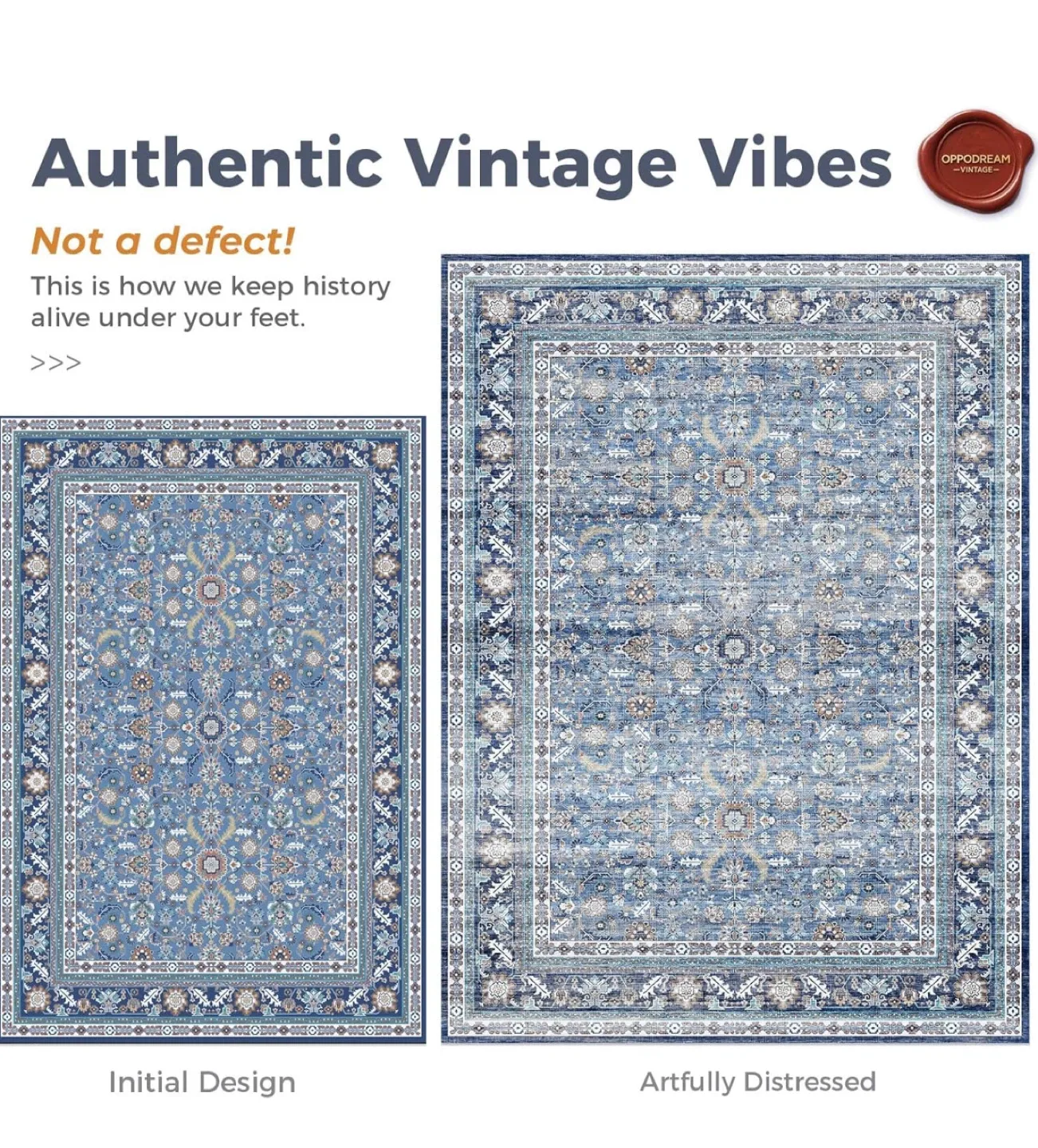 OPPDREAM Vintage Blue Area Rug 9x6 ft image indicator(3)