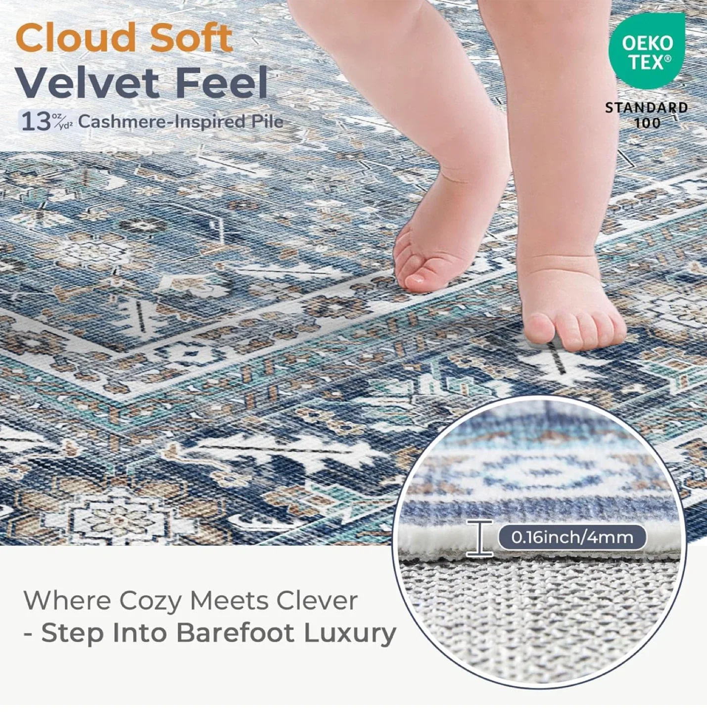 OPPDREAM Vintage Blue Area Rug 9x6 ft image indicator(2)