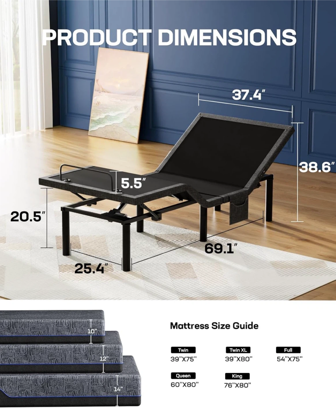 Marsail Twin XL Adjustable Bed Base Frame - photo 2