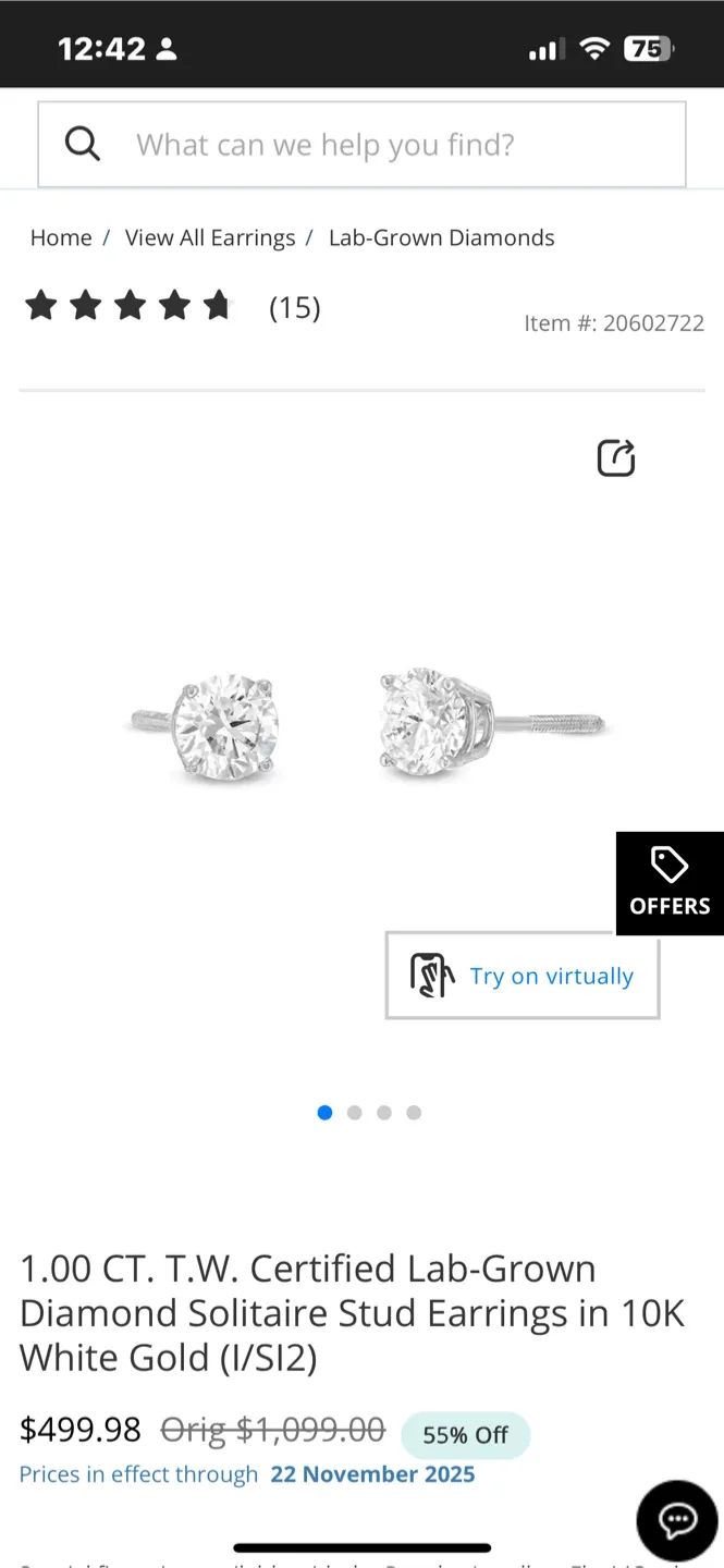Peoples Jewellers Lab Created Diamond Stud Earrings image indicator(7)