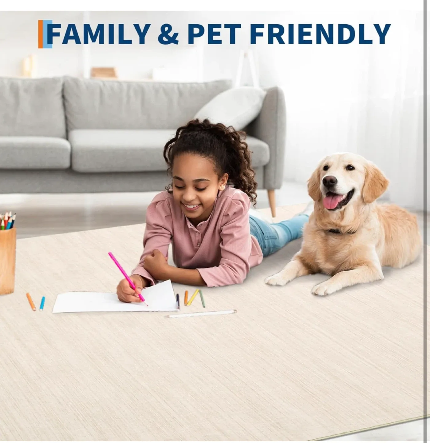 Beige Area Rug 7x5 ft- Family & Pet Friendly image indicator(3)