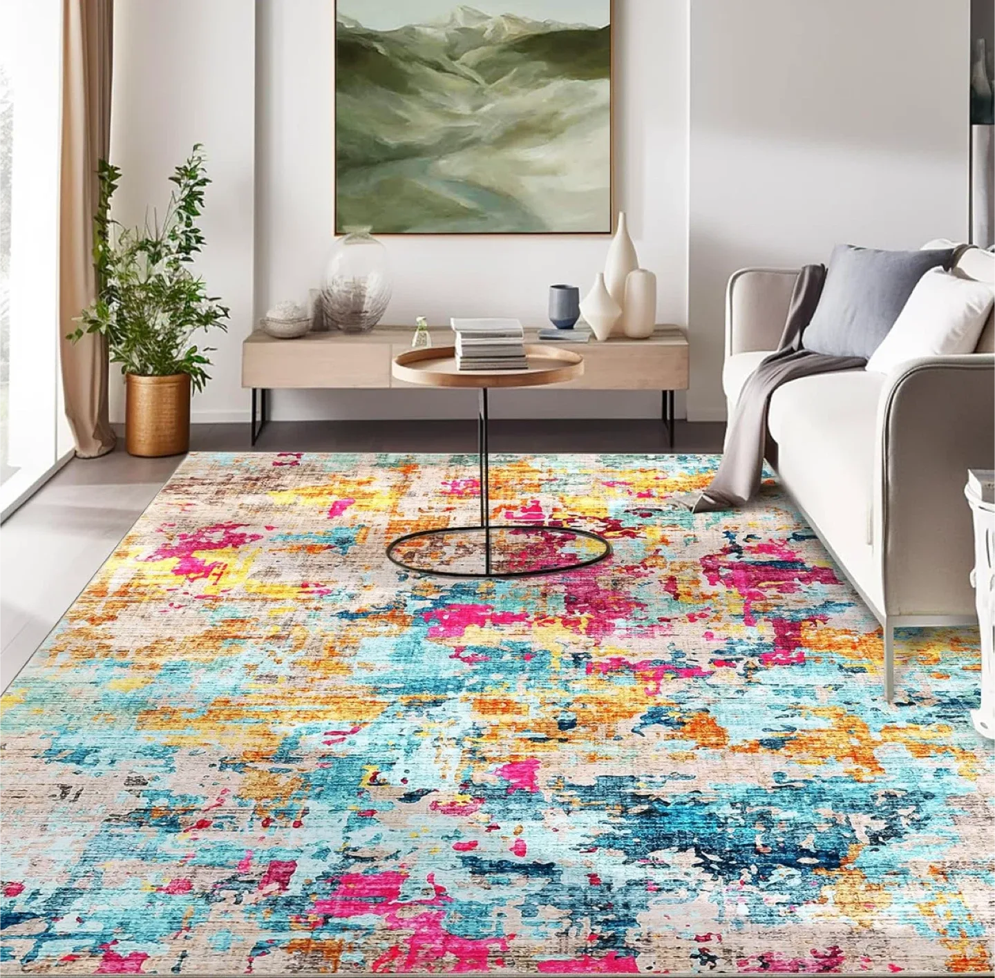 Colorful Abstract Area Rug 7x5 ft- Ultra-Thin