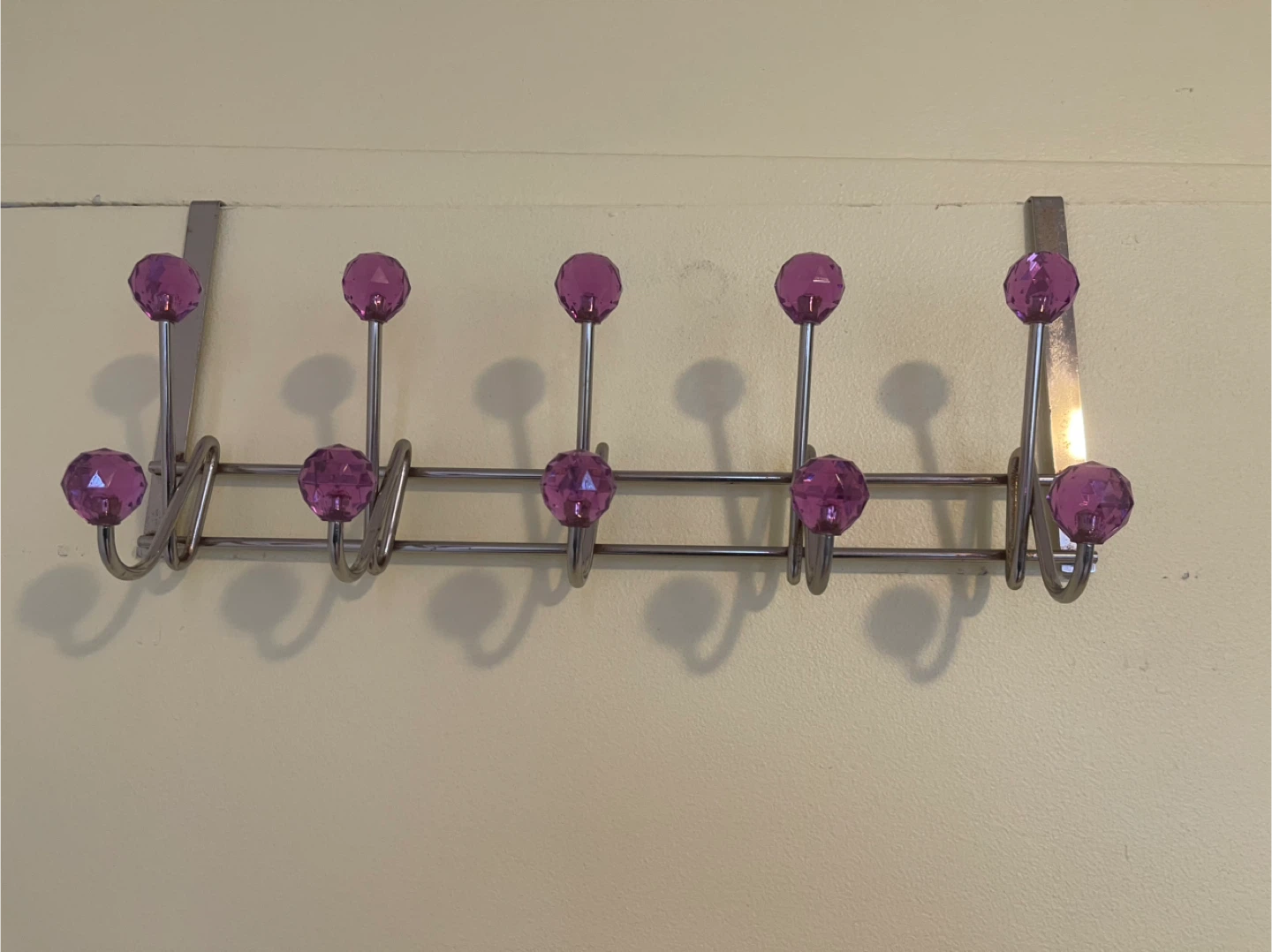 Over-the-Door Hook Rack with Purple Knobs