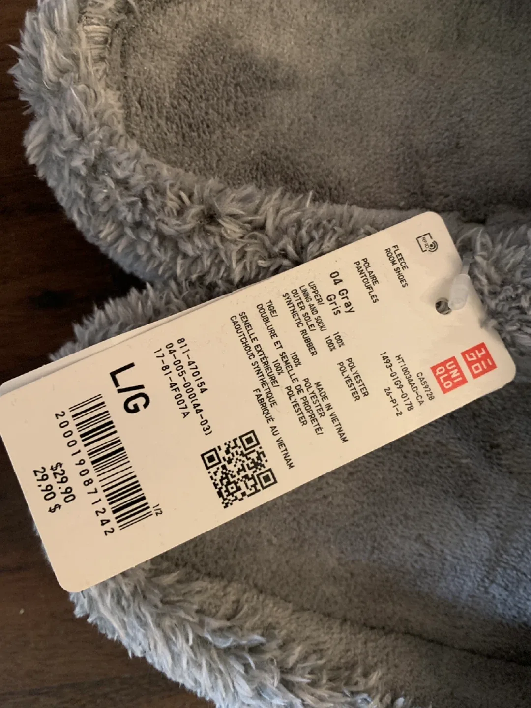 [Brand New] Uniqlo Fleece Room Shoes - Gray, Size M/L image indicator(3)