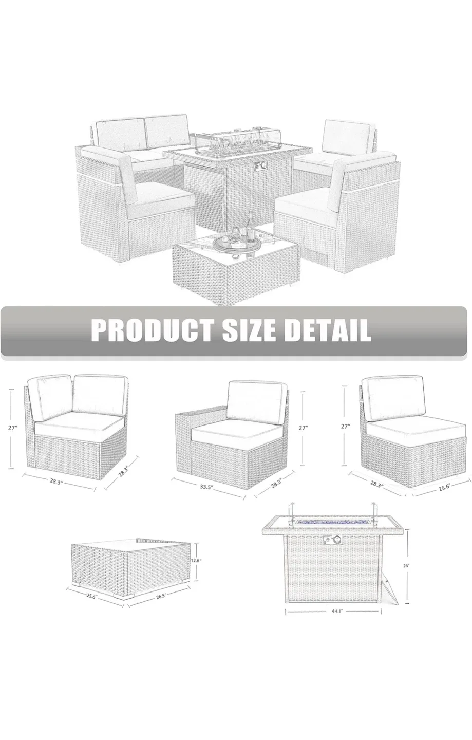 Outdoor Sectional Sofa Set with Fire Pit Table image indicator(5)
