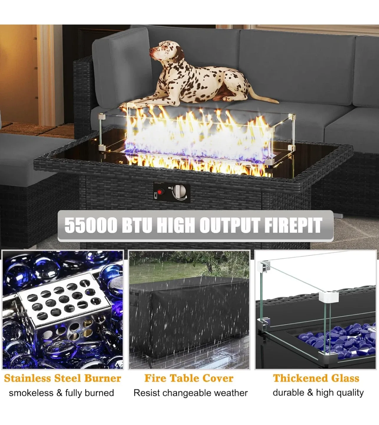 Outdoor Sectional Sofa Set with Fire Pit Table image indicator(2)