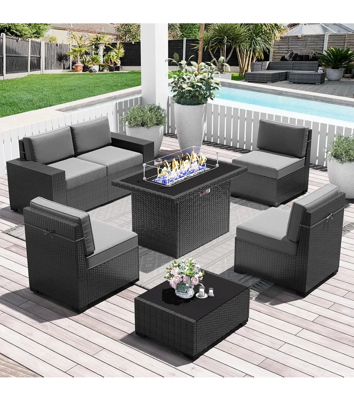 Outdoor Sectional Sofa Set with Fire Pit Table image indicator(4)