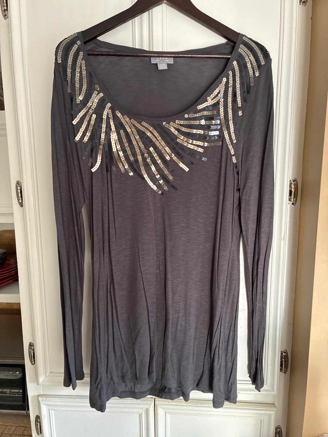 Jana Grey Sequin Top - Size XL