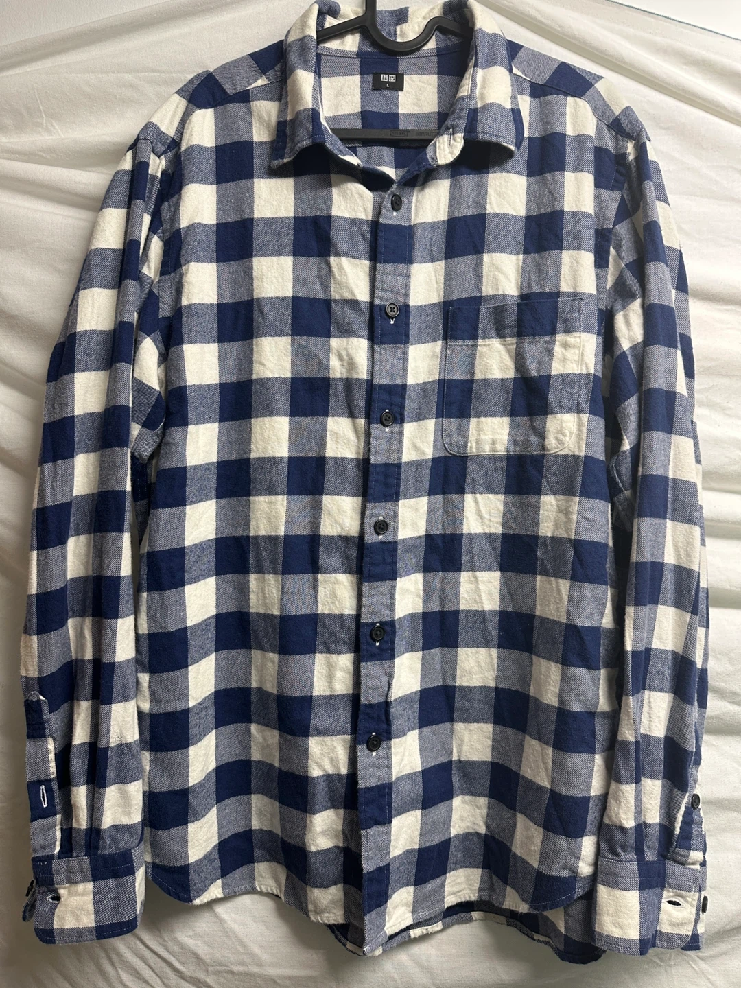 Uniqlo Flannel Shirt - Blue & White Check, Size L