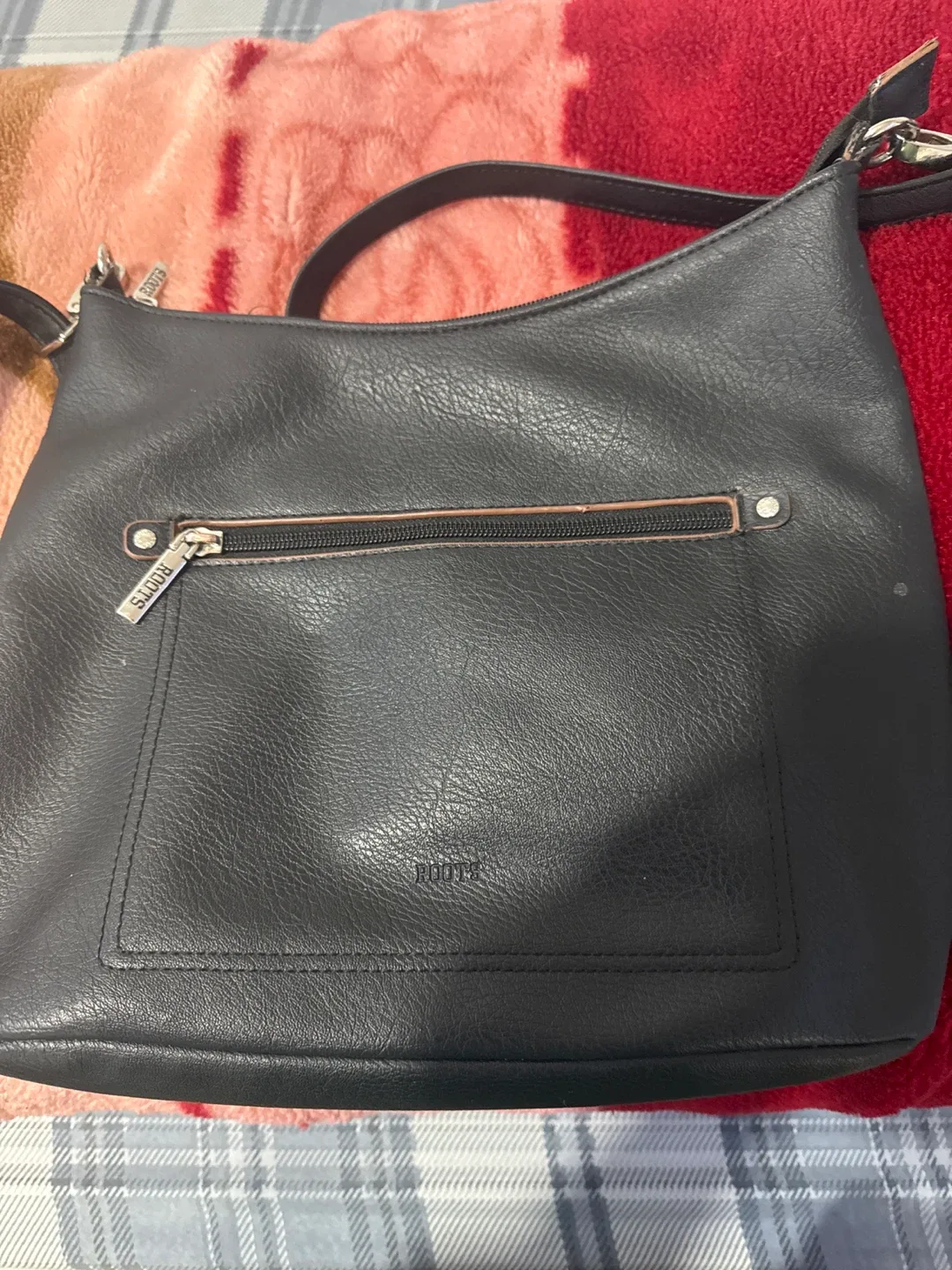 Roots Black Leather Shoulder Bag