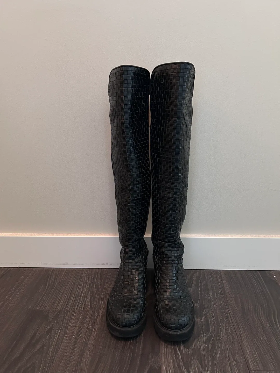 Stuart Weitzman Woven Leather Knee-High Boots image indicator(5)