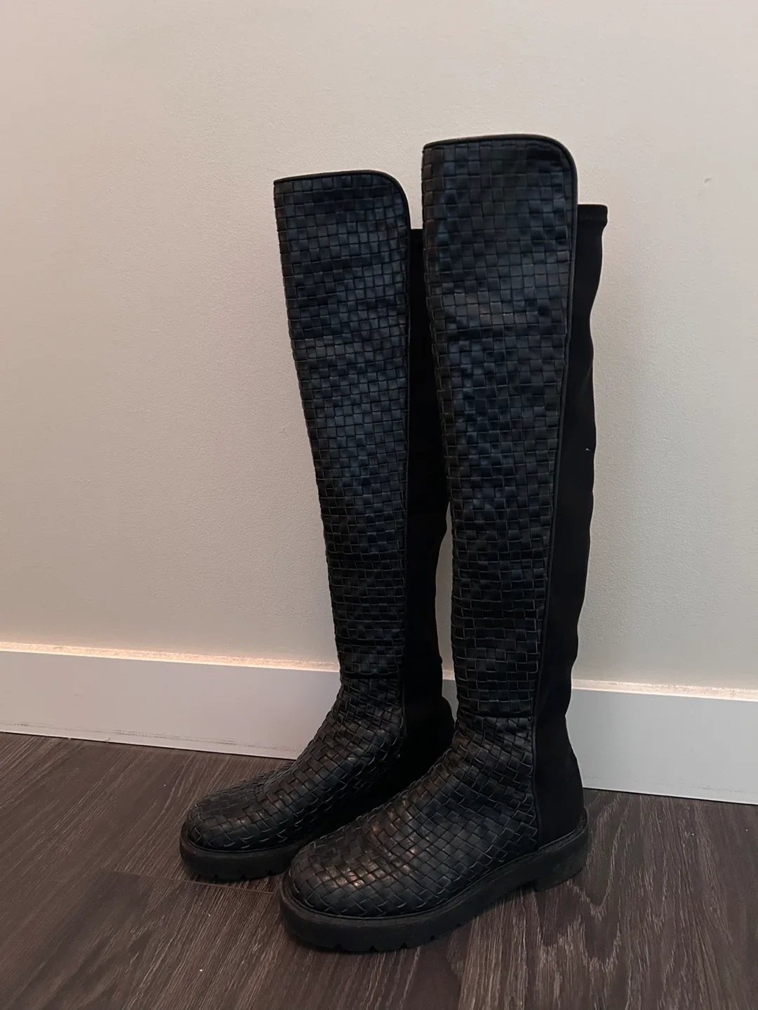 Stuart Weitzman Woven Leather Knee-High Boots image indicator(4)