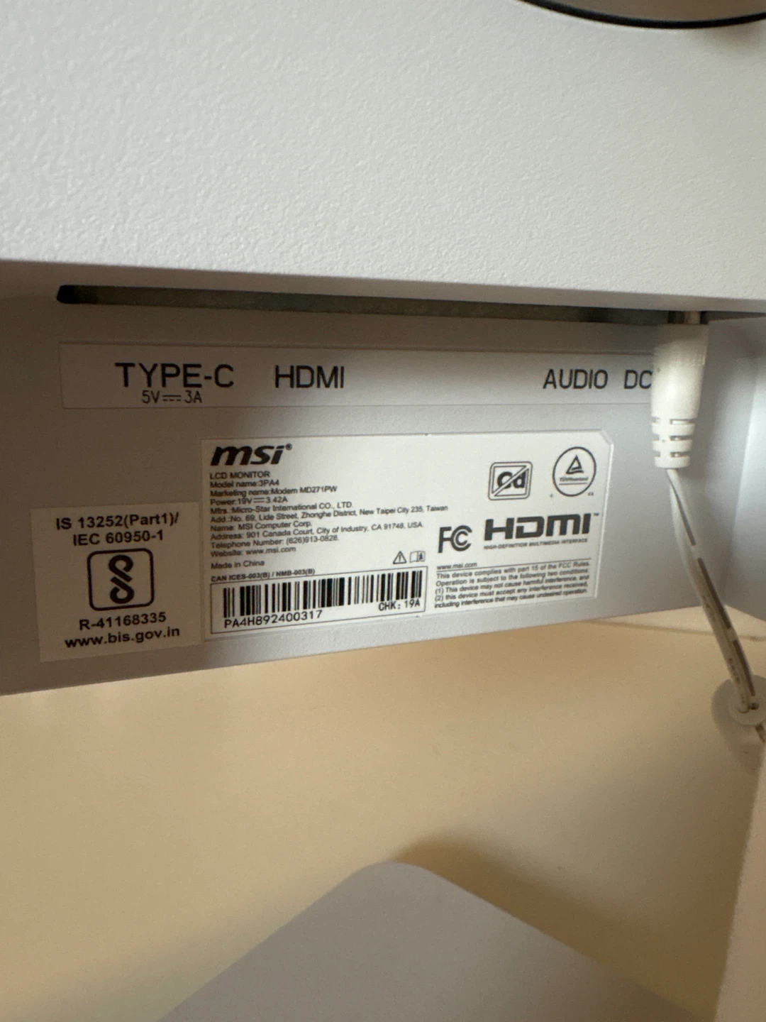MSI Modern MD271PW 27" Monitor - White