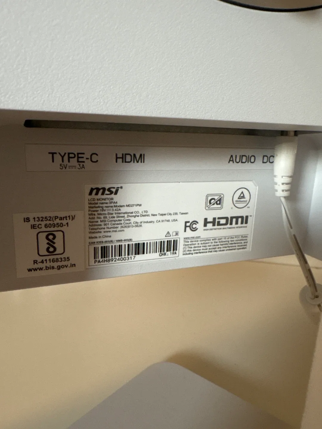 MSI Modern MD271PW 27" Monitor - White thumbnail