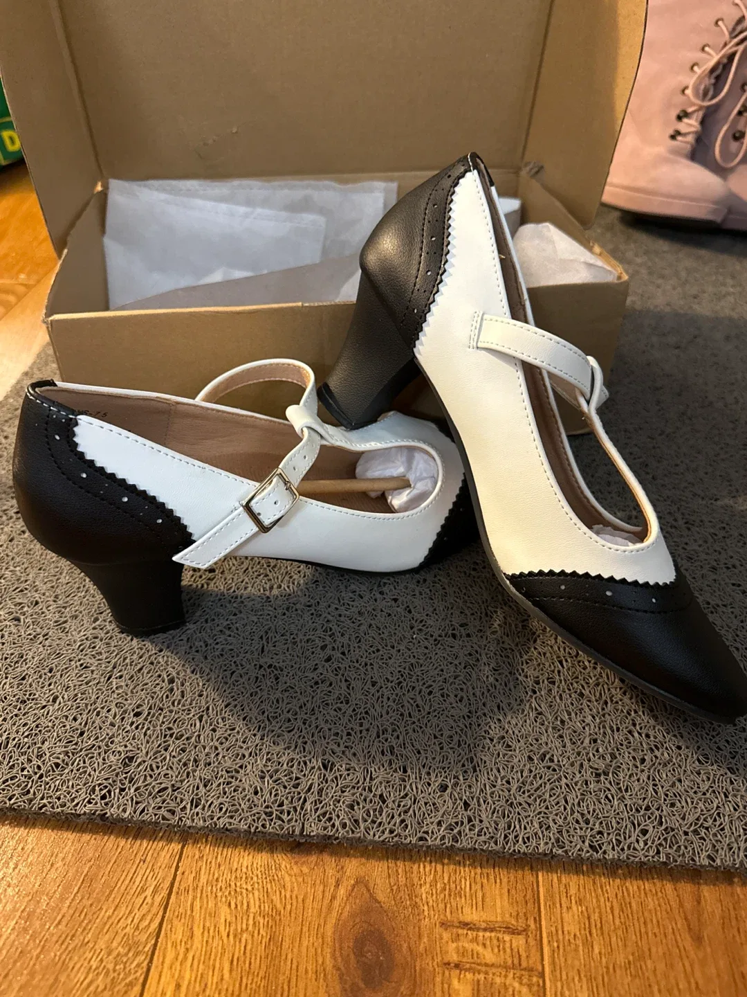 Black & White T-Strap Heels w/ Box image indicator(2)