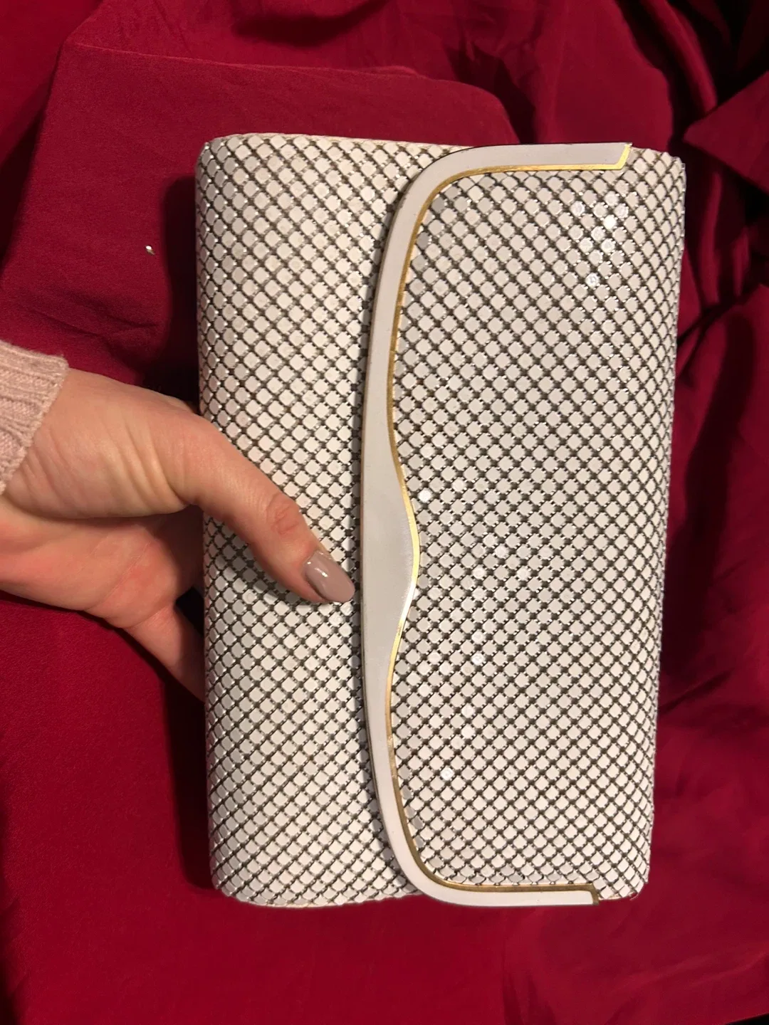 Vintage White chain Chainmail Clutch thumbnail