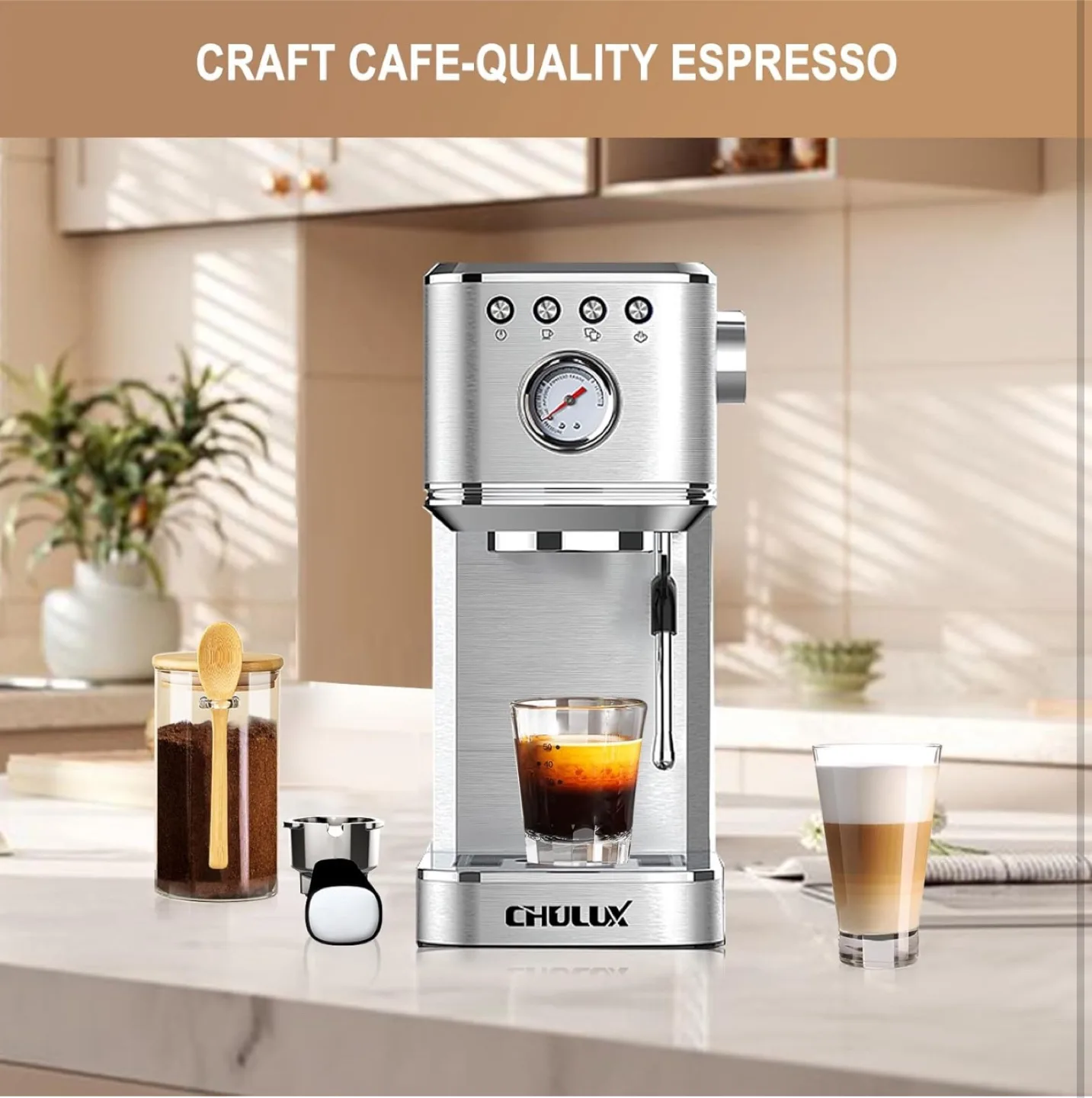 Brand New CHULUX Kom-Pro 20 Bar Espresso Machine image indicator(4)