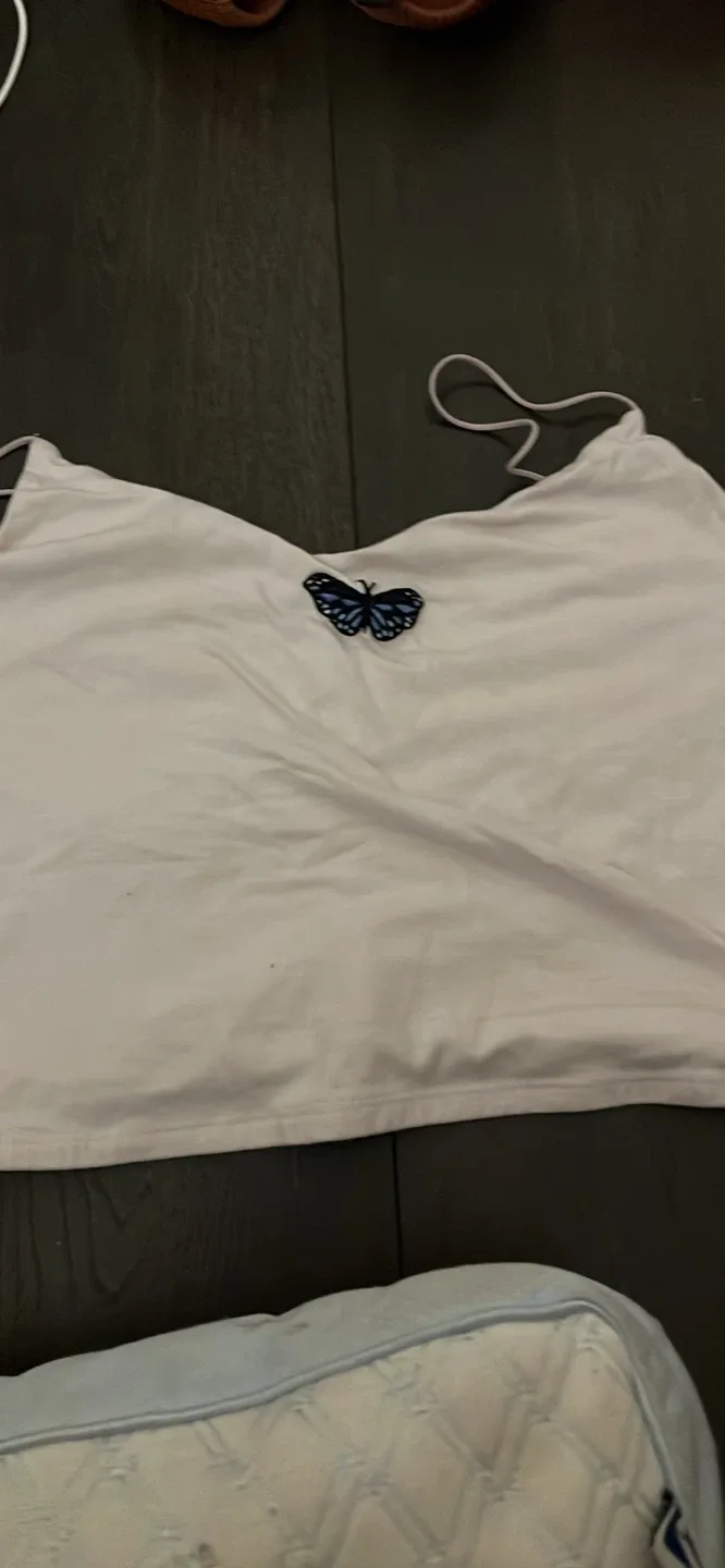 White Crop Top with Butterfly Design image indicator(2)